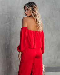 Clockwork Satin Off The Shoulder Blouse - Red DEE-001