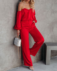 Clockwork Pocketed Satin Wide Leg Trousers - Red DEE-001