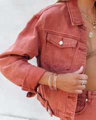 Cloverleaf Cropped Denim Jacket - Burnt Orange - FINAL SALE DEE-001