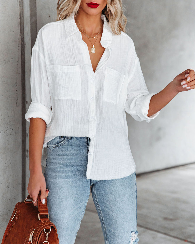 Cobie Cotton Frayed Button Down Top - Off White – InsStreet