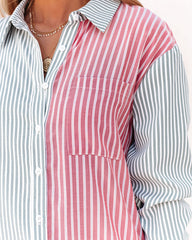 Coby Striped Colorblock Button Down Tunic AEOM-001