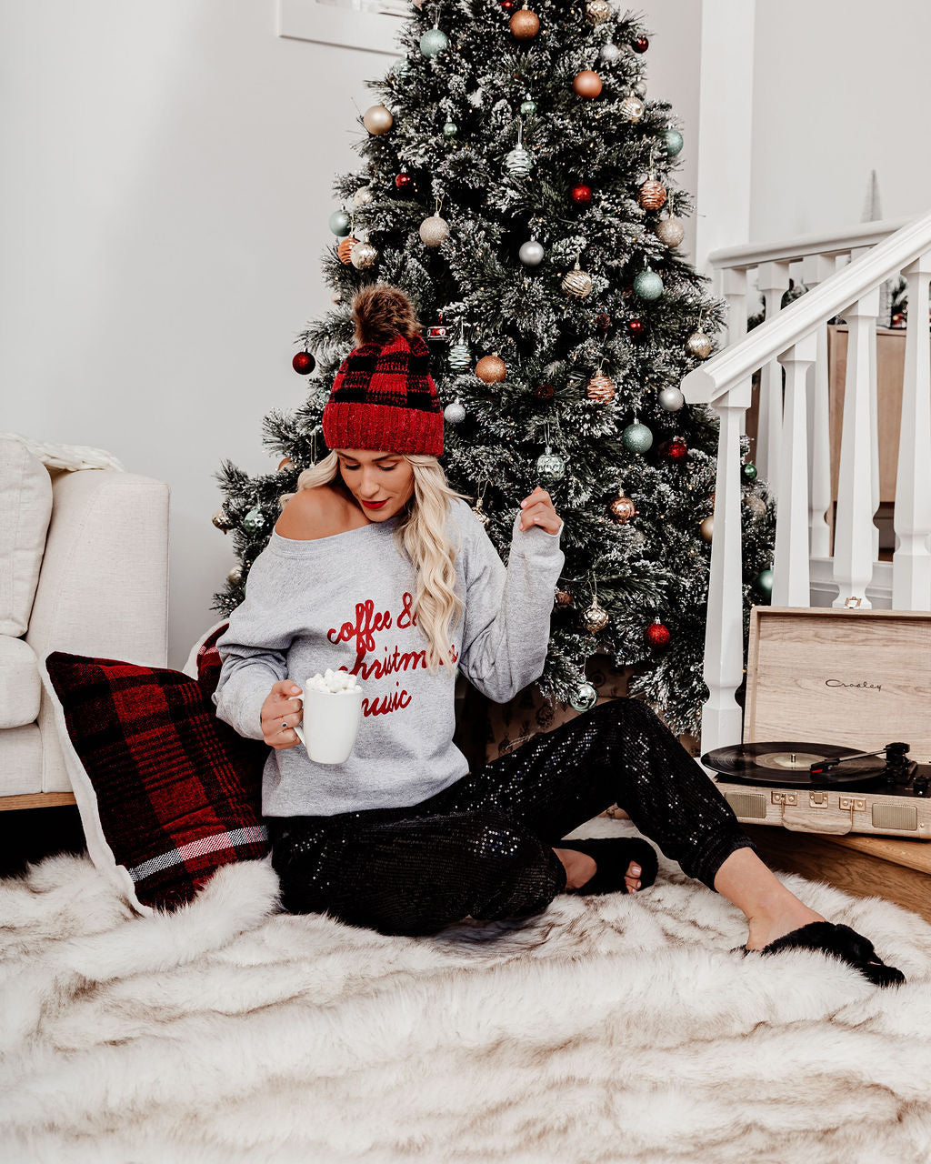 Coffee & Christmas Music Cotton Blend Sweatshirt - FINAL SALE LULU-001