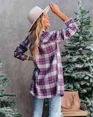 Conny Plaid Button Down Shacket - Purple - FINAL SALE HEM-001