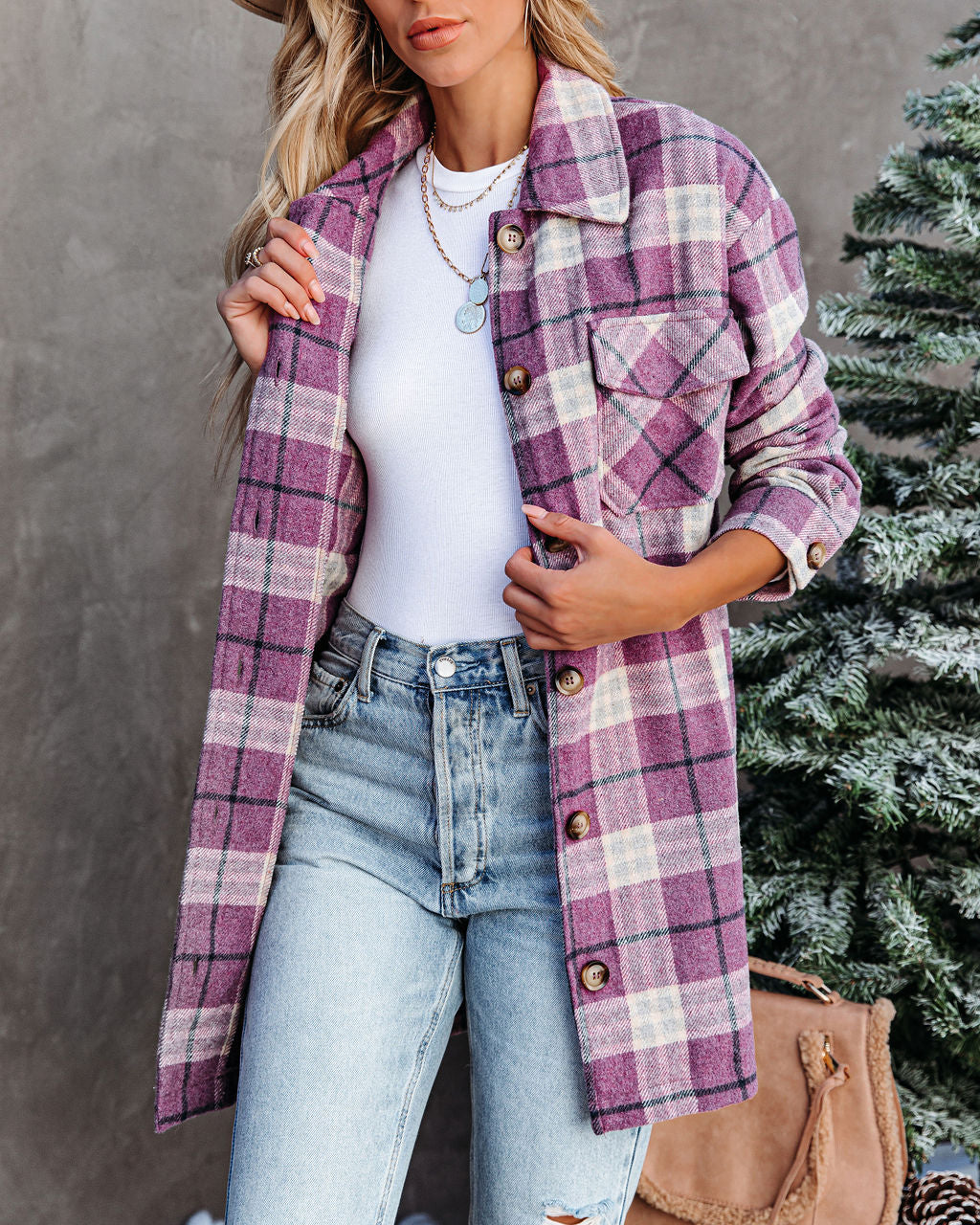 Conny Plaid Button Down Shacket - Purple - FINAL SALE HEM-001