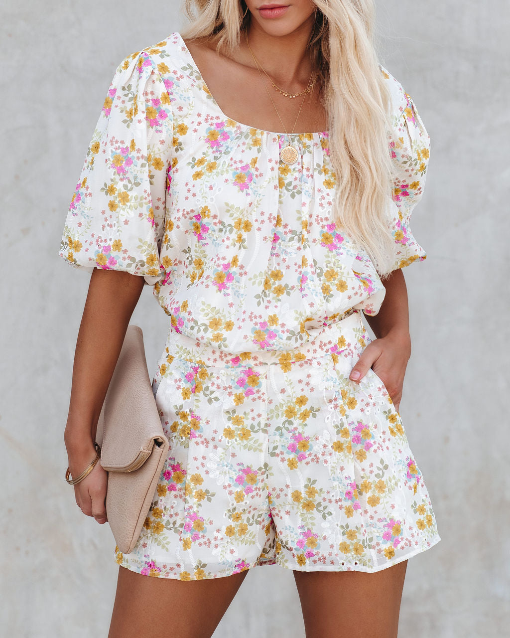 Consistency Floral Pocketed Eyelet Shorts ON T-001