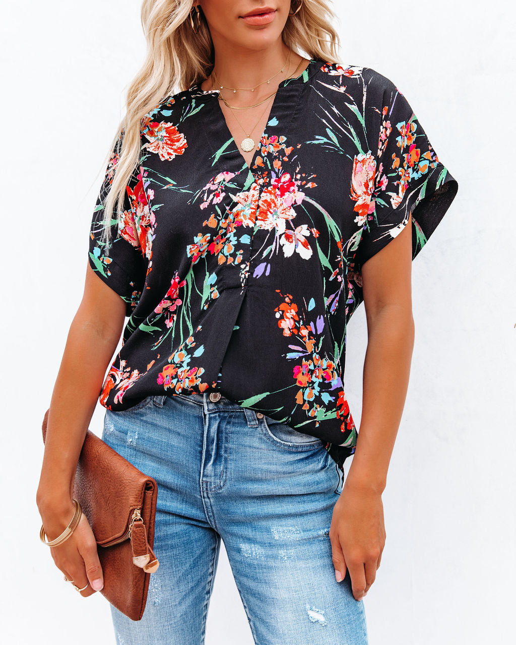 Controlled Chaos Short Sleeve Floral Blouse - Black LOVE-003