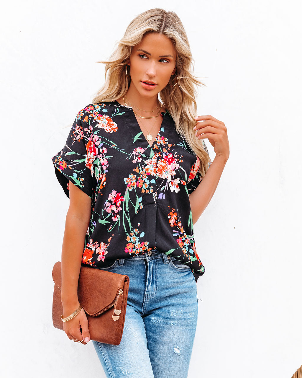 Controlled Chaos Short Sleeve Floral Blouse - Black LOVE-003