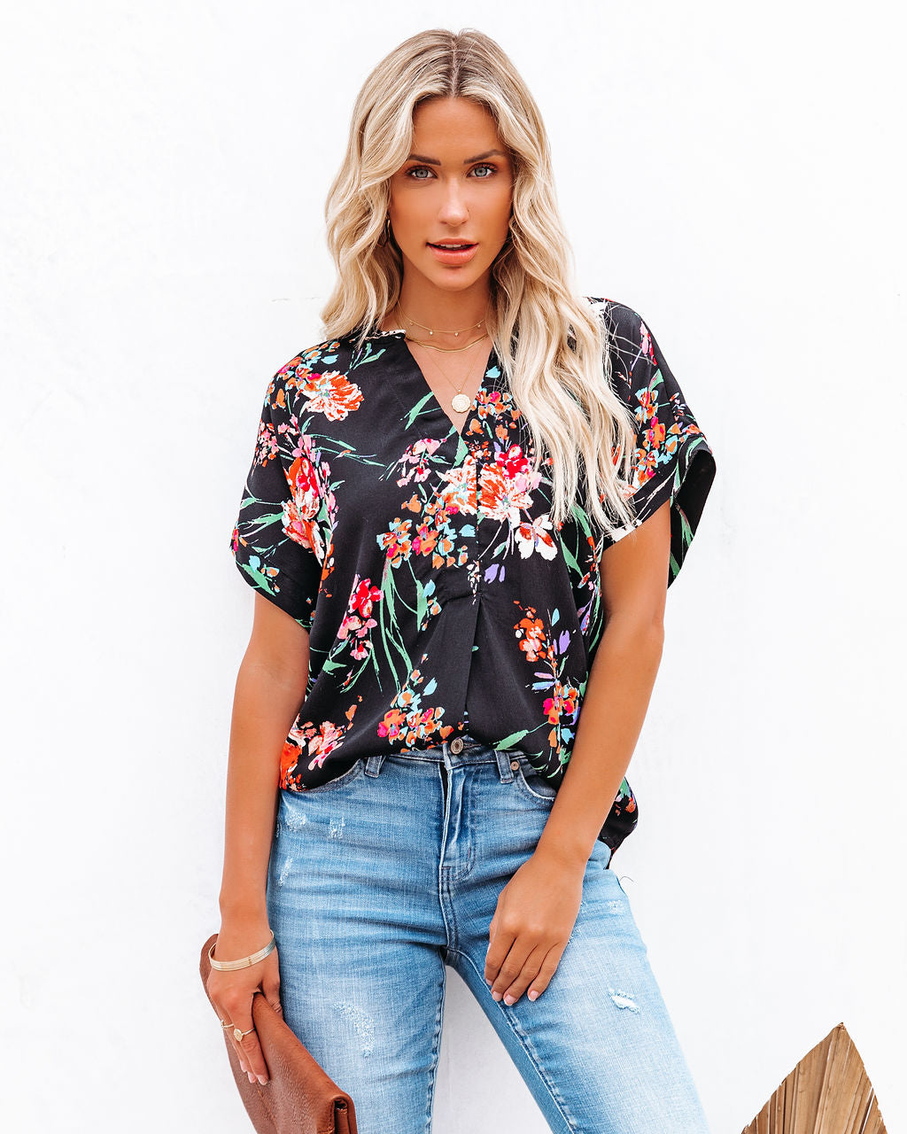 Controlled Chaos Short Sleeve Floral Blouse - Black LOVE-003