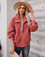 Cool For The Winter Pocketed Teddy Jacket - Terracotta - FINAL SALE PROM-001