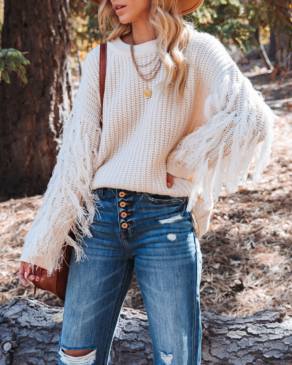 Coronado Fringe Sleeve Knit Sweater - Natural FATE-001