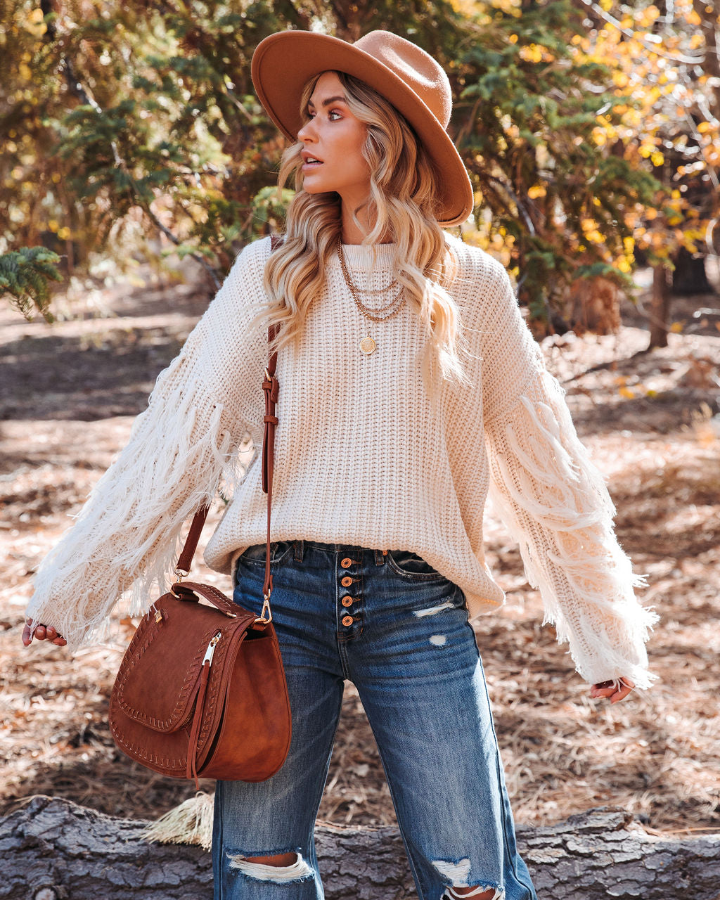 Coronado Fringe Sleeve Knit Sweater - Natural FATE-001