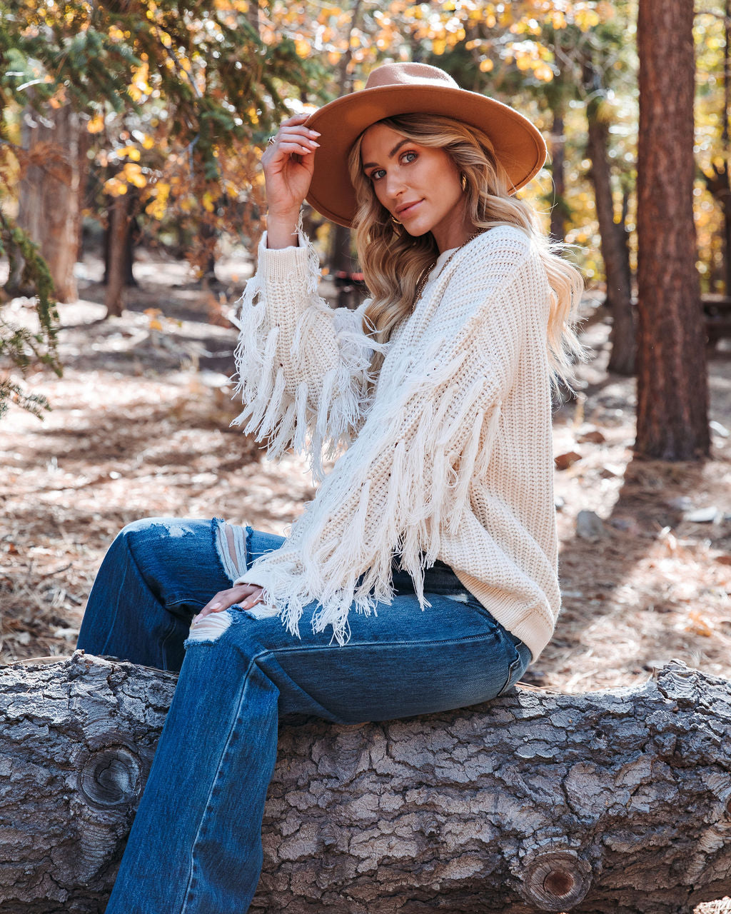 Coronado Fringe Sleeve Knit Sweater - Natural FATE-001