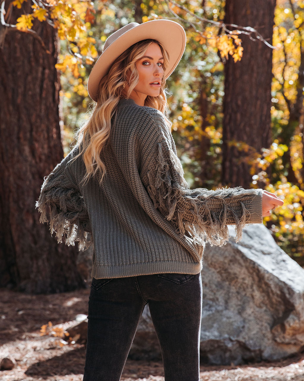 Coronado Fringe Sleeve Knit Sweater - Olive - FINAL SALE FATE-001