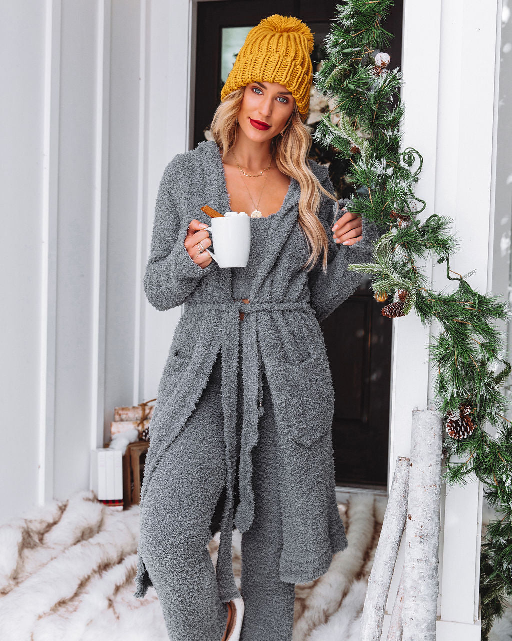 Cozy Town Pocketed Hooded Soft Knit Cardigan - Grey - FINAL SALE POL-001