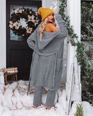 Cozy Town Pocketed Hooded Soft Knit Cardigan - Grey - FINAL SALE POL-001