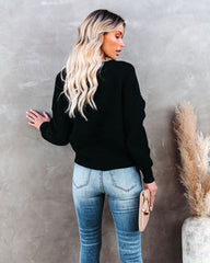 Crossover Ribbed Knit Sweater - Black LUSH-001