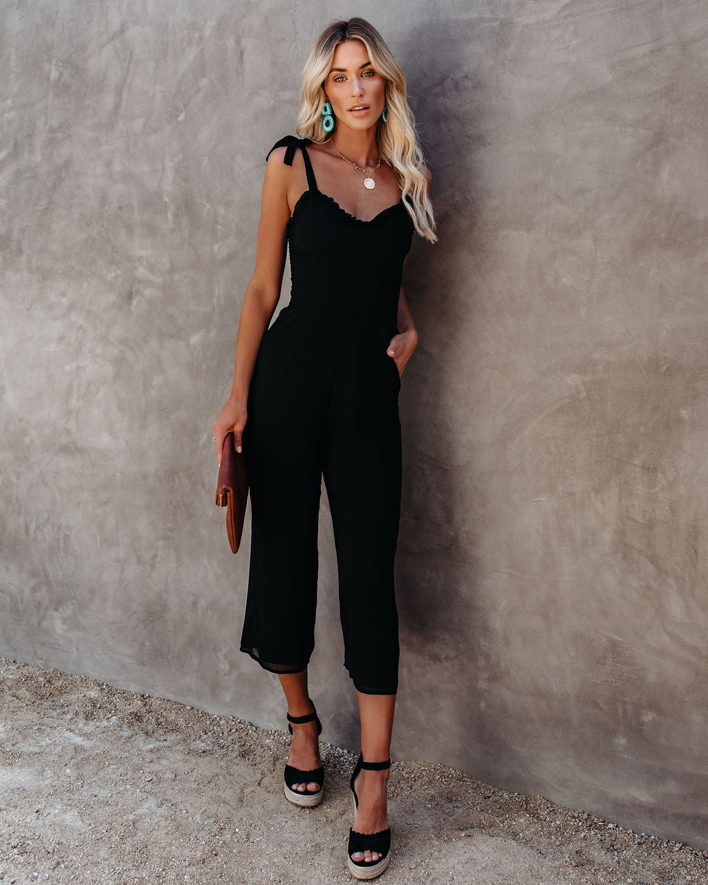 Crowd Pleaser Pocketed Tie Jumpsuit KOKO-001