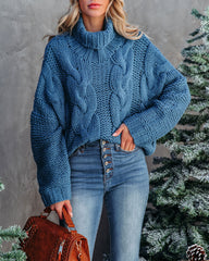 Cuddle Weather Cable Knit Handmade Turtleneck - Dusty Blue - FINAL SALE POL-001