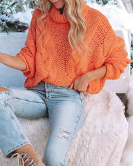 Cuddle Weather Cable Knit Handmade Turtleneck - Orange - FINAL SALE POL-001