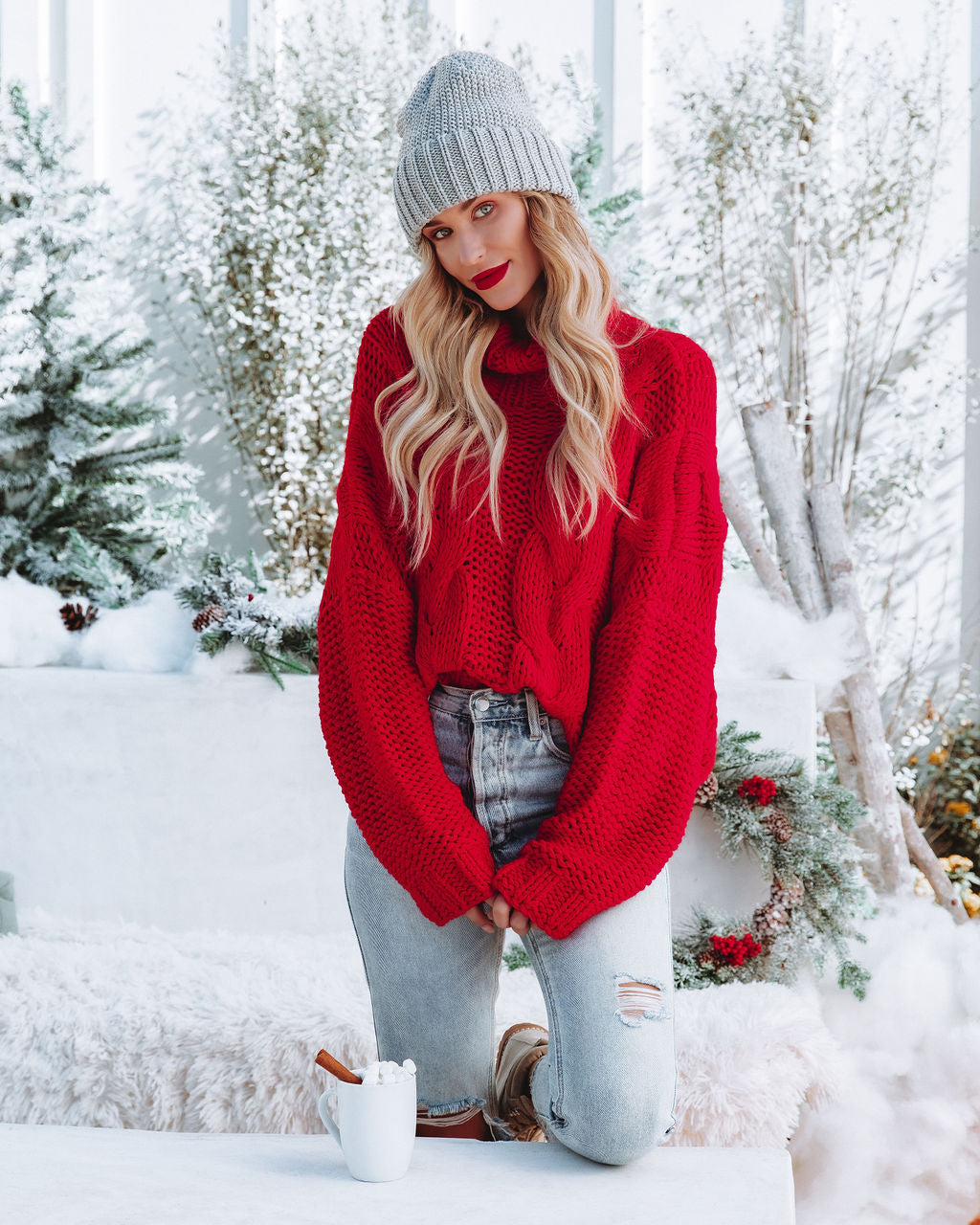 Cuddle Weather Cable Knit Handmade Turtleneck - Red - FINAL SALE ...