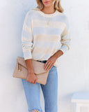 Curie Striped Lightweight Knit Sweater - Ivory Blue TEA-002