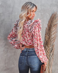 Cut Above Floral Chiffon Ruffle Wrap Blouse FATE-001