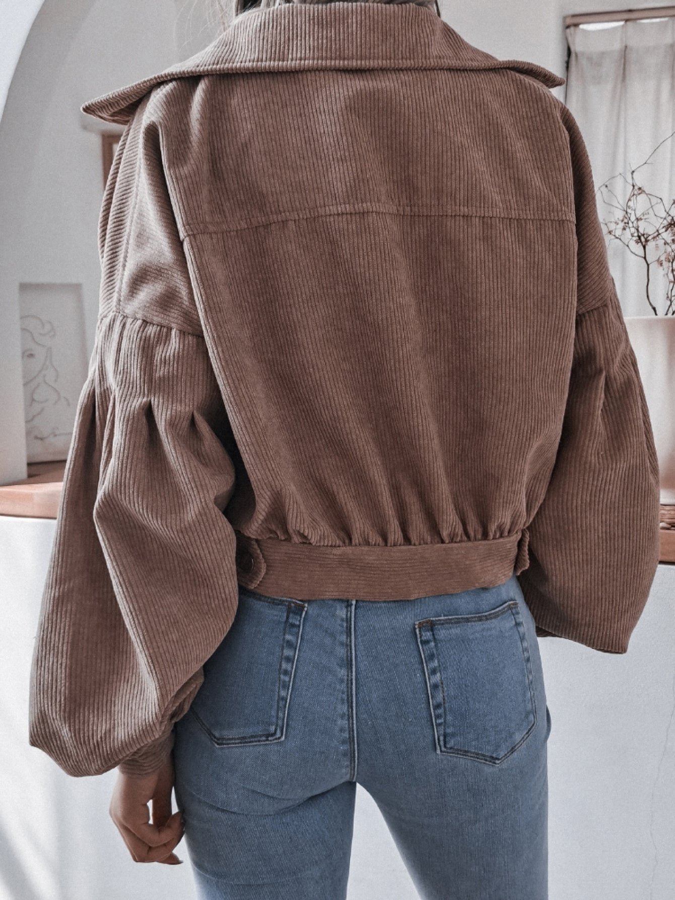 Lantern Sleeve Cropped Corduroy Jacket Ins Street