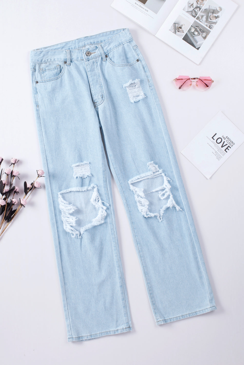 Make Your Day High Waist Distressed Jeans Ins Street