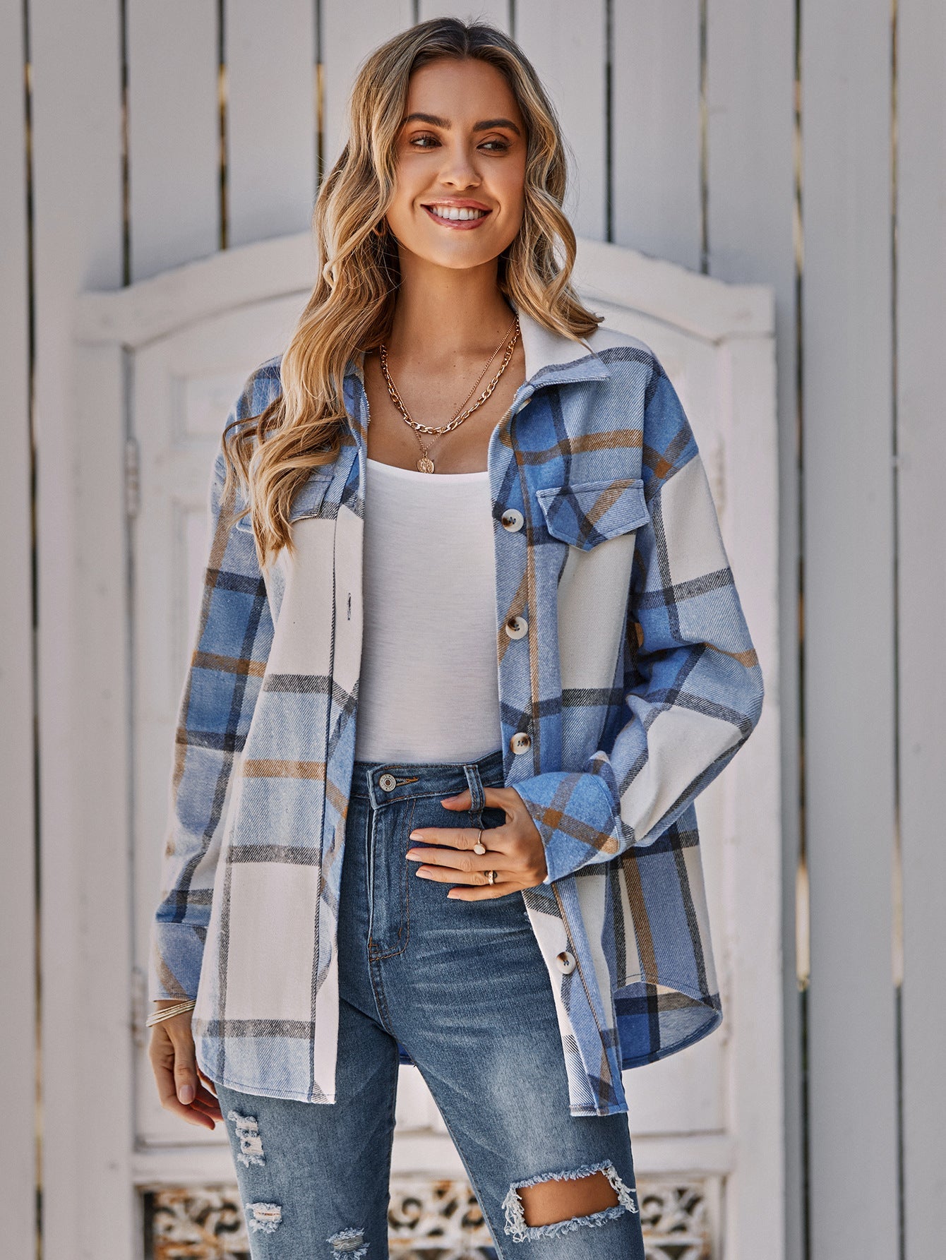 Plaid Belted Dropped Shoulder Shirt Jacket Ins Street