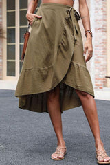 Elastic Waist Ruffled Skirt with Pockets Ins Street