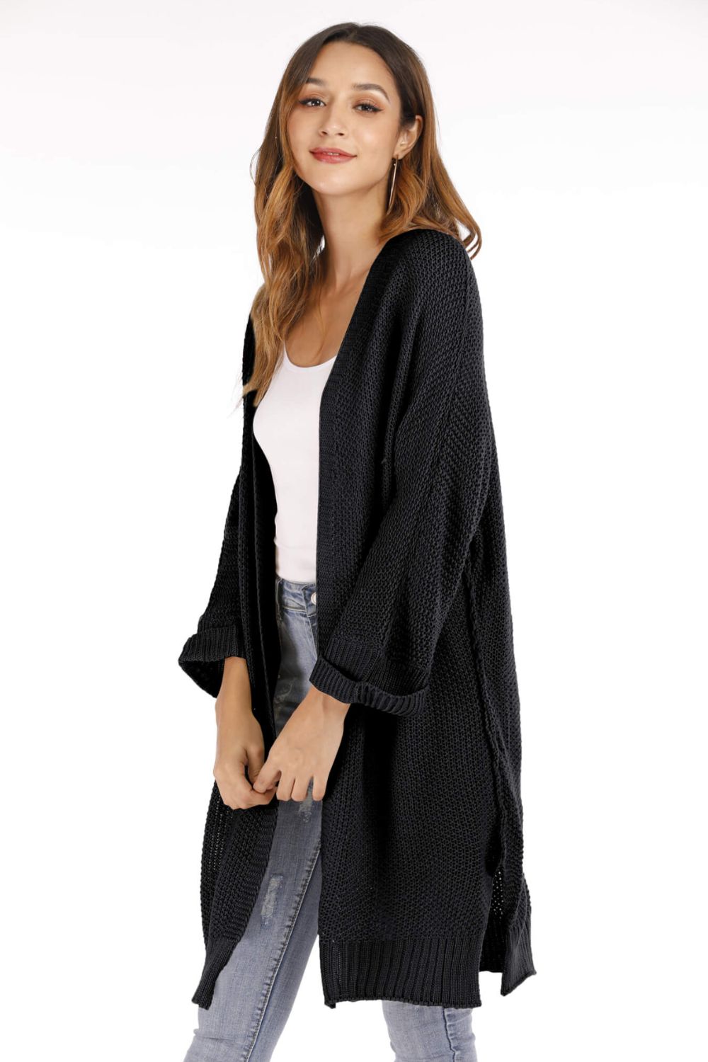 Open Front Slit Exposed Seam Cardigan Ins Street