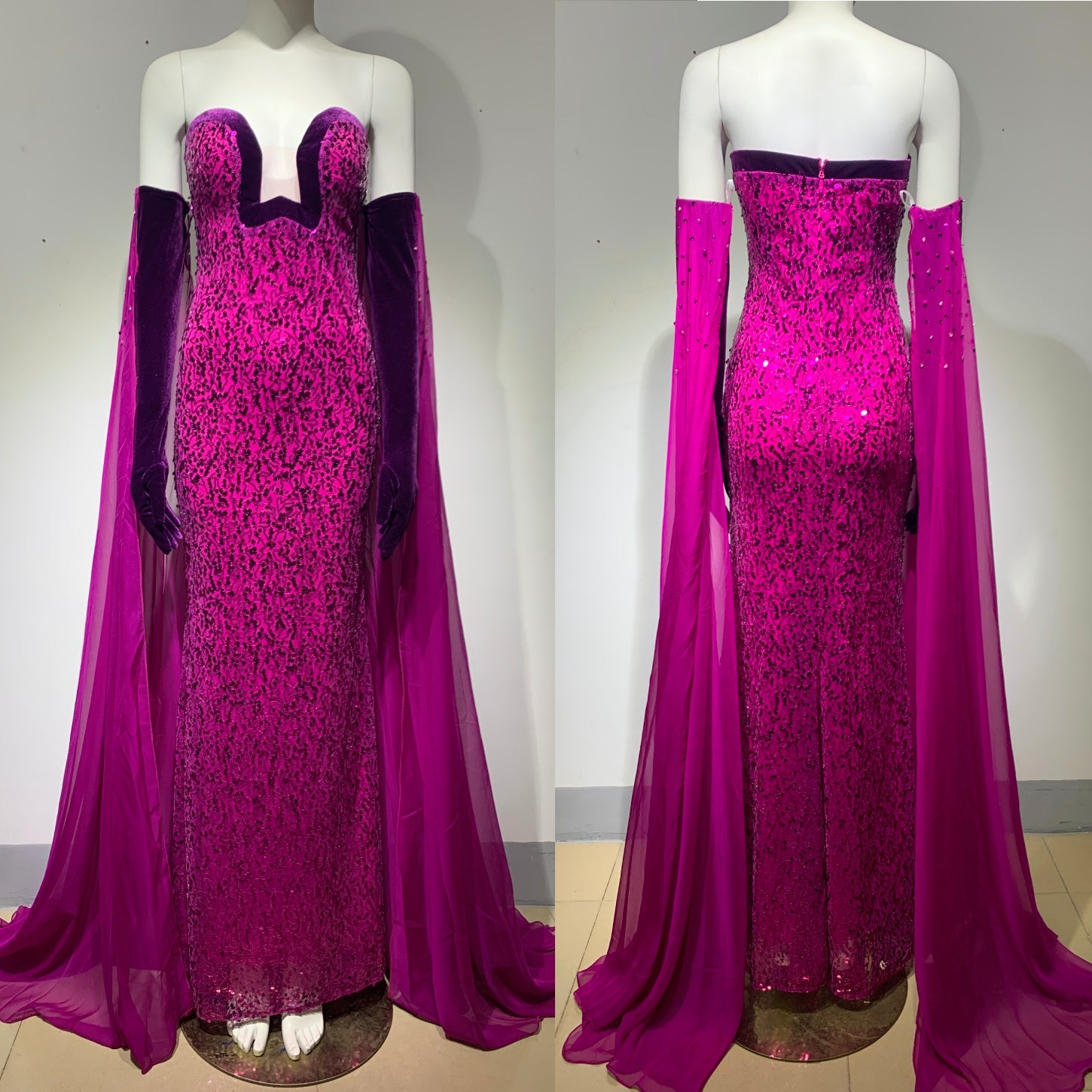 Strapless Sleeveless Sequins Maxi Bodycon Dress Ins Street