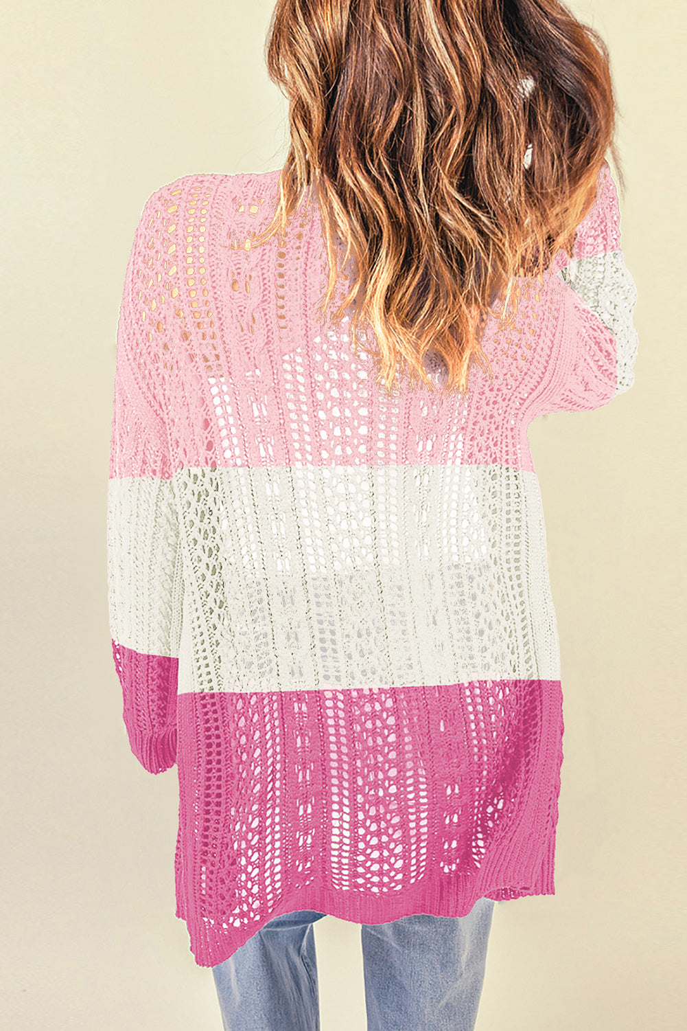 Openwork Ribbed Cuff Longline Cardigan Ins Street