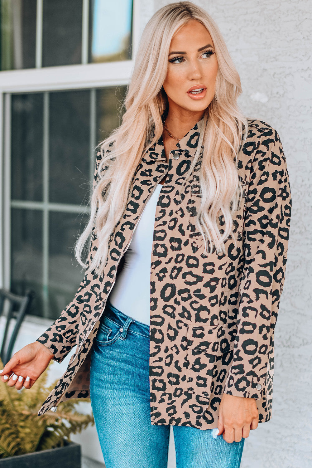 Leopard Drawstring Waist Jacket with Pockets Ins Street