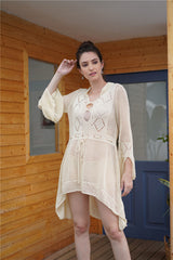 Drawstring Openwork High-Low Cover Up Dress Ins Street