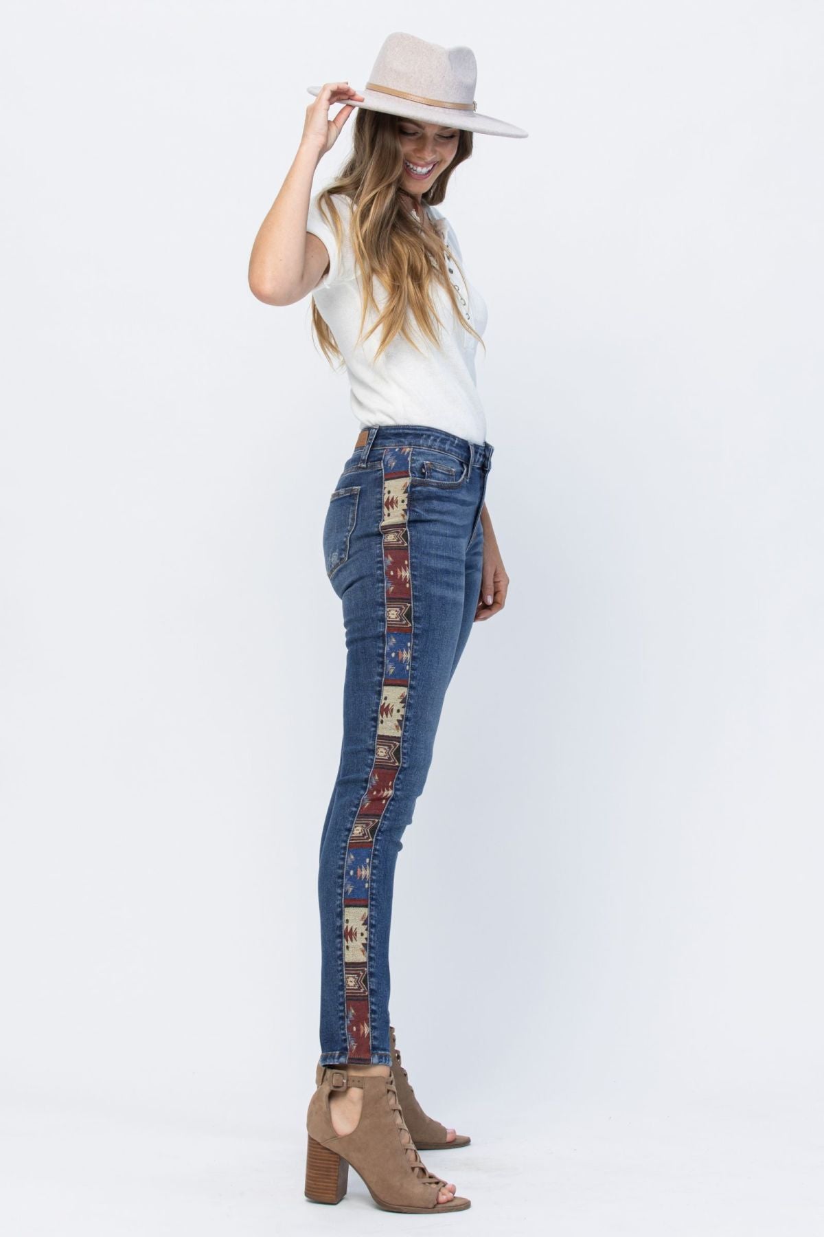 Mid-Rise Rad Embellishment Western Print Relaxed Fit Jeans Ins Street