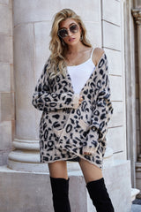 Leopard Longline Cardigan with Pockets Ins Street