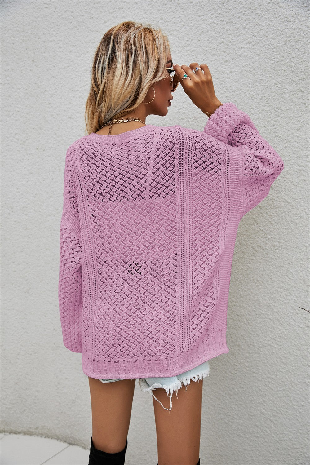 Openwork V-Neck Dropped Shoulder Cardigan Ins Street