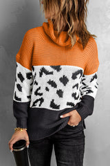 Patterned Color Block Turtleneck Sweater Ins Street