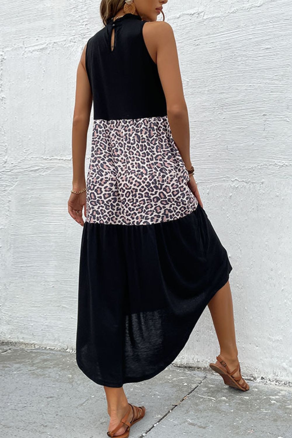 Leopard Contrast Sleeveless Maxi Dress Ins Street