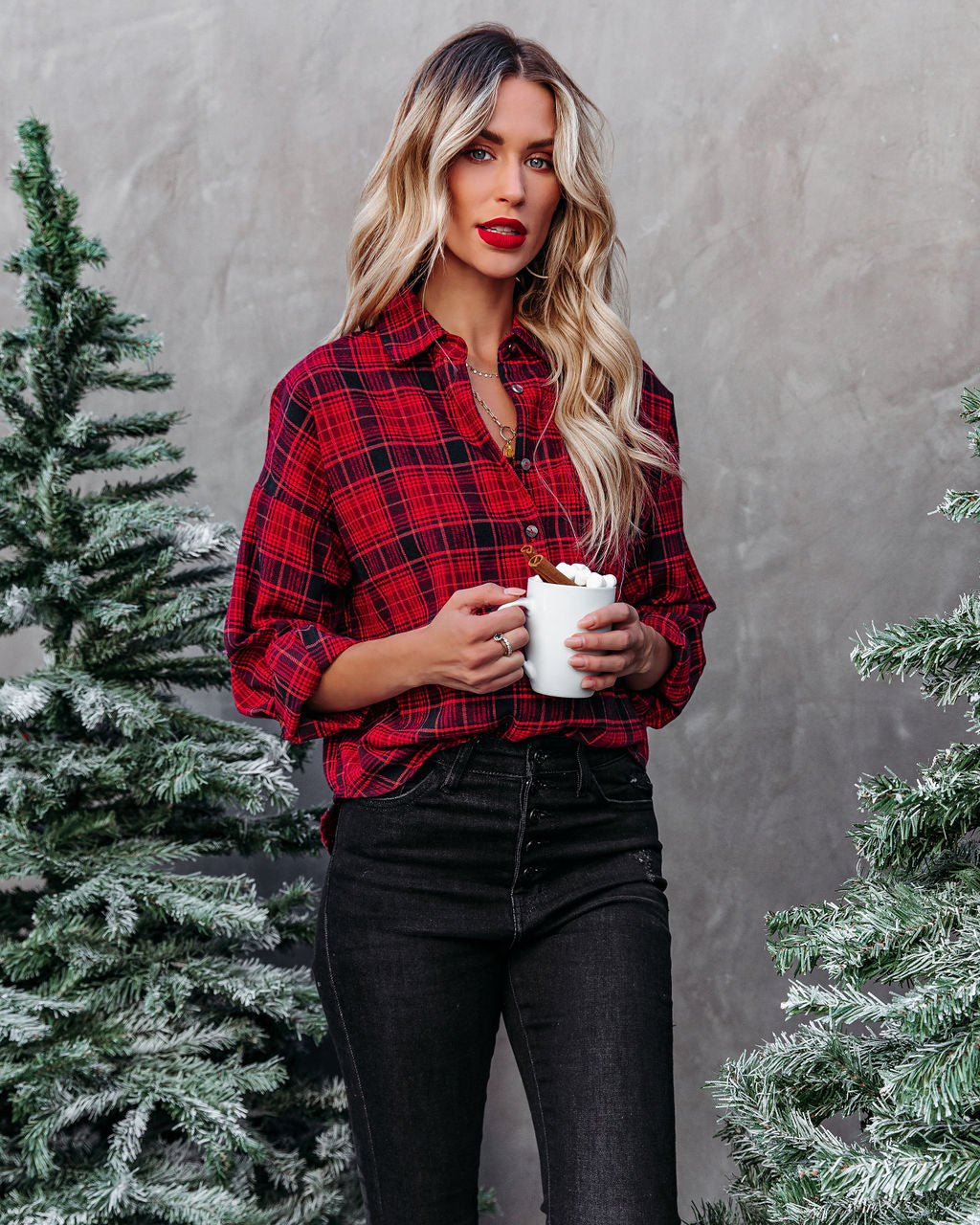 Dalary Cotton Blend Plaid Button Down Top - Cranberry - FINAL SALE OLIV-001