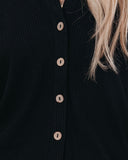 Dasher Ribbed Button Down Knit Top - Black - FINAL SALE LIST-001