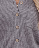 Dasher Ribbed Button Down Knit Top - Charcoal - FINAL SALE LIST-001