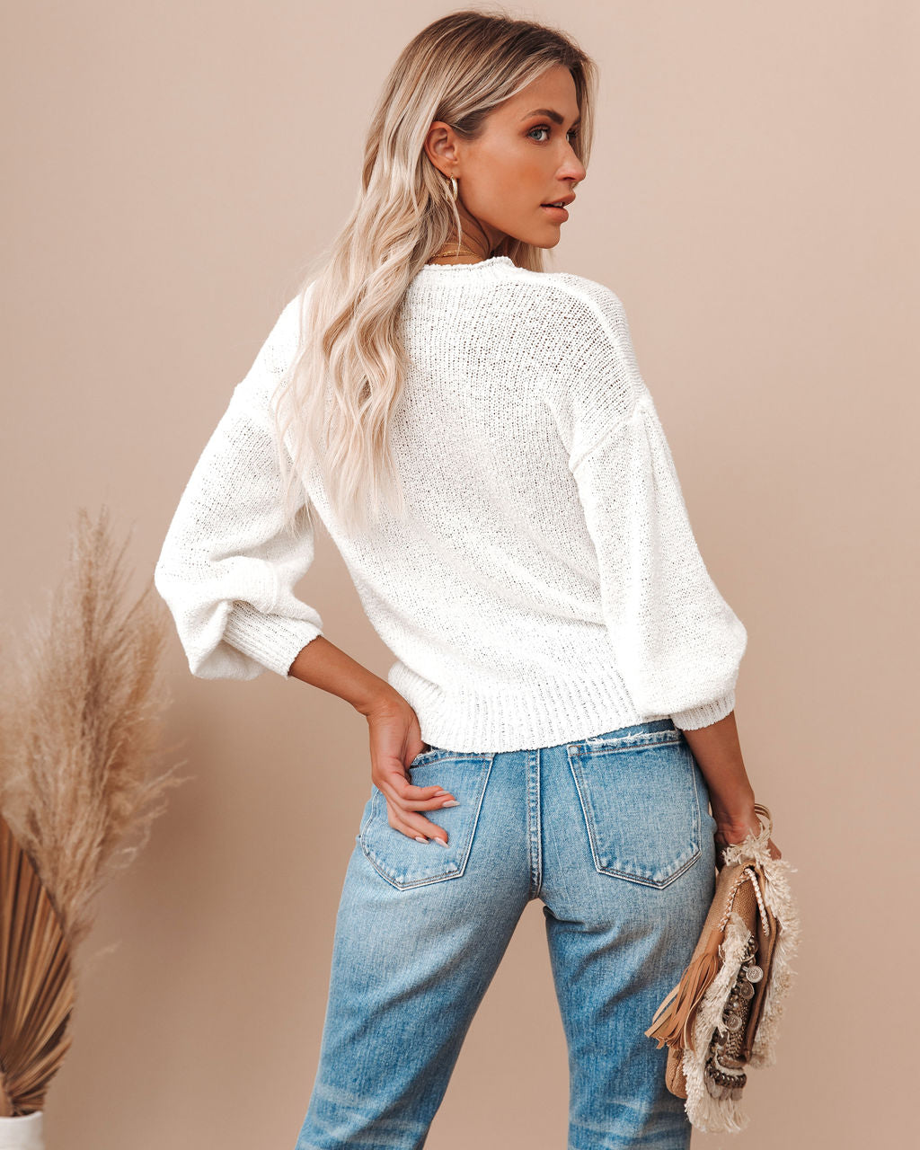 Day In Paradise Cotton Billow Sleeve Sweater - Off White - FINAL SALE LUSH-001