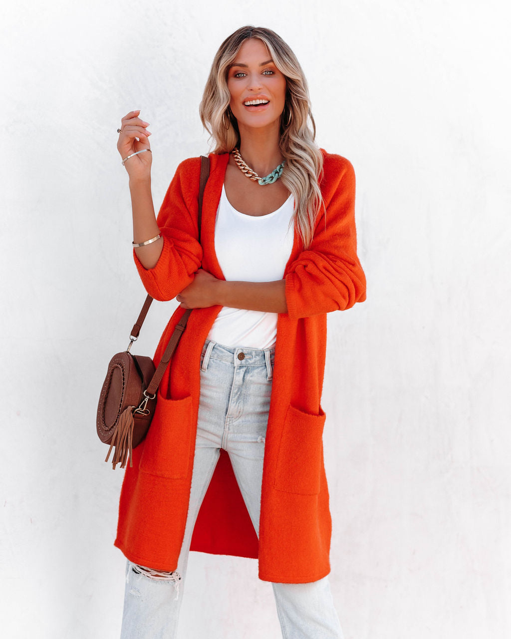 Dayson Pocketed Knit Cardigan - Flame Orange - FINAL SALE DEE-001