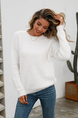 Dropped Shoulder Round Neck Fuzzy Sweater Ins Street