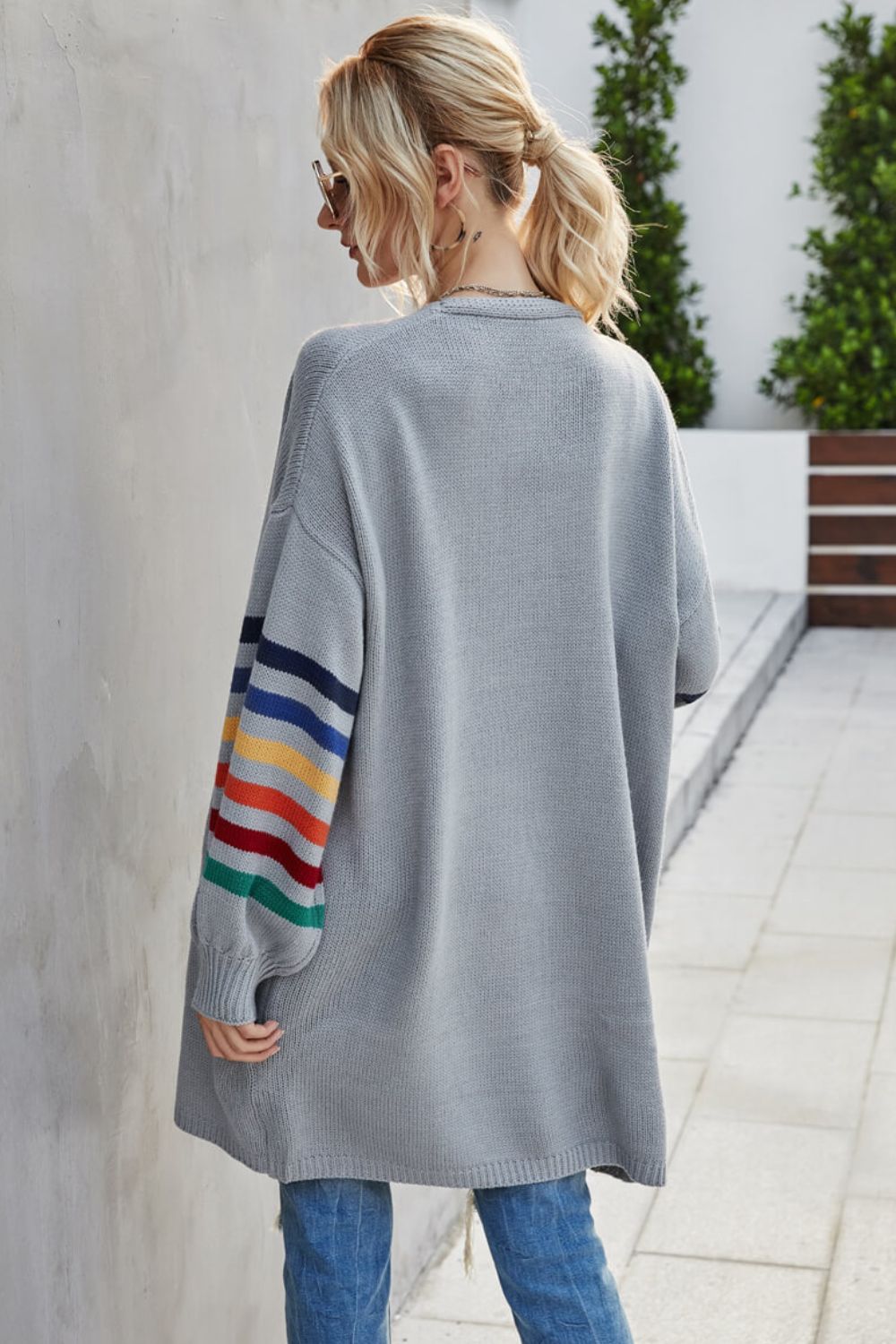 Multicolored Stripe Open Front Longline Cardigan Ins Street