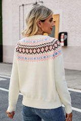 Patterned Raglan Sleeve Round Neck Sweater Ins Street