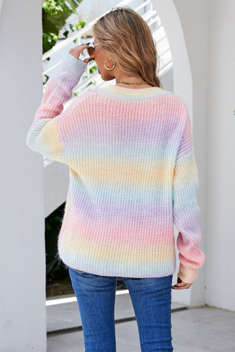 Multicolored V-Neck Rib-Knit Sweater Ins Street