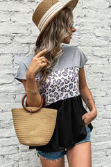 Leopard Color Block Babydoll Tee Shirt Ins Street